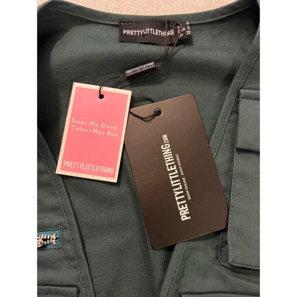 PrettyLittleThing Green Cargo Utility Dress NWT Size 0 Multiple Pockets - Picture 4 of 6